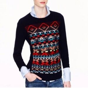 J crew jacquard Aztec stitch 100% wool sweater navy blue size S